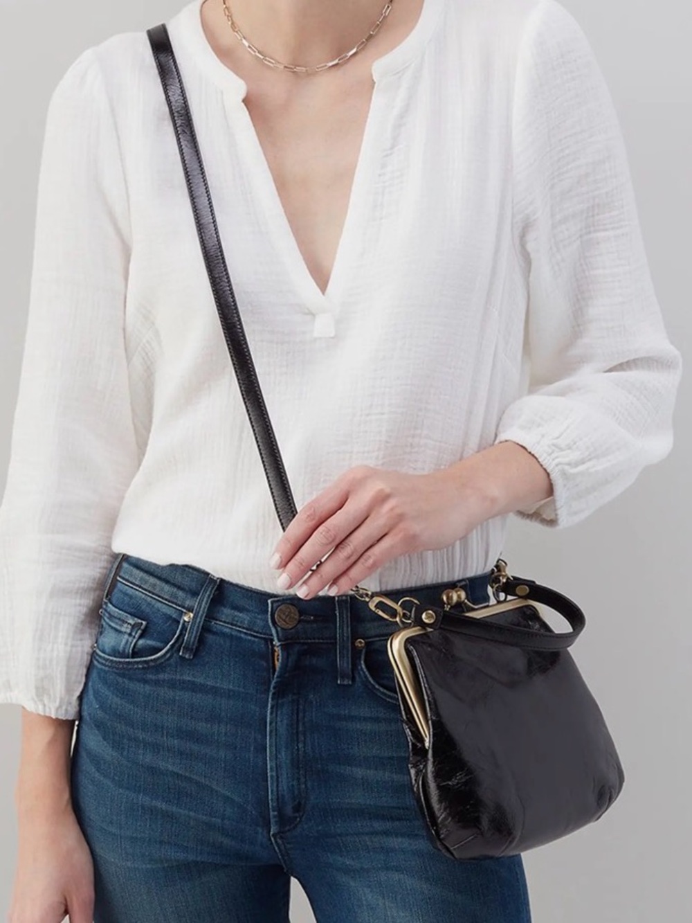 **HOBO** NWOT Alba Black Leather Frame Crossbody Bag